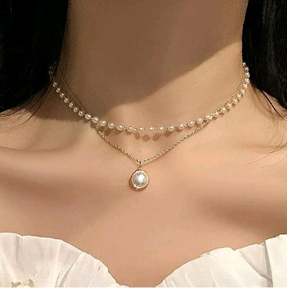 New double layer false pearl necklace